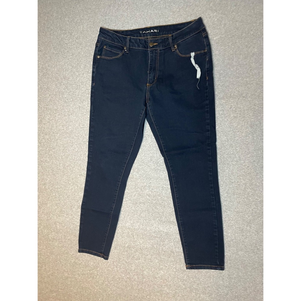 Tahari Kelly Skinny Jeans Womens 14 Mid Rise 32Wx26.5L Stretch Dark Wash Ankle